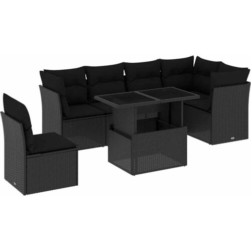  7-dijelni set vrtnih sofa od poliratana s jastucima crni Crna 100 x 55 x 73 cm Slike