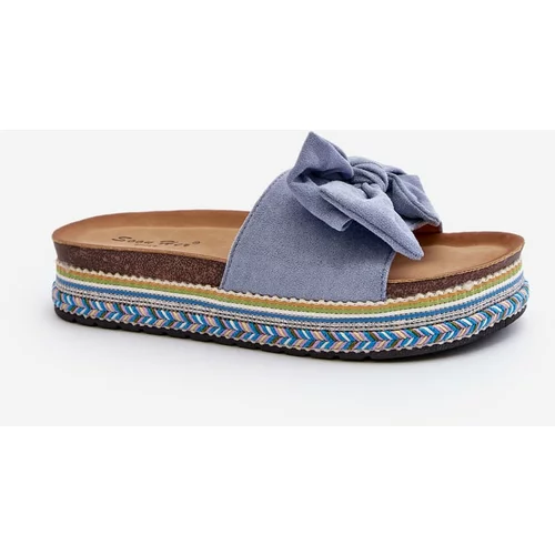 Kesi Women's platform slippers with bow, blue Evatria