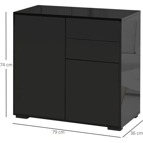  Ormarić za pohranu s 2 ladice 2 vrata s uređajem protiv prevrtanja za dnevni boravak spavaću sobu 79 x 36 x 74 cm crni Slike