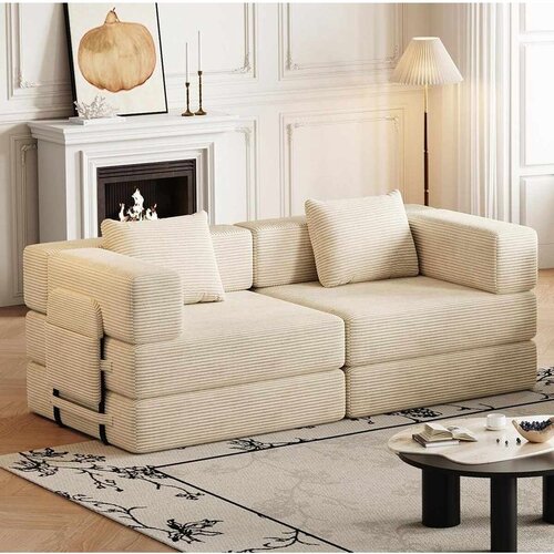 Atelier Del Sofa Minimalist trosed na razvlačenje 190 cm, krem Slike