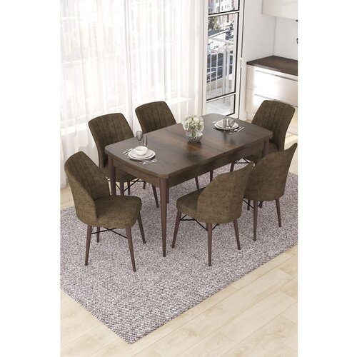 Hanah home Nef - Baroque, Brown BaroqueBrown Extendable Dining Table & Chairs Set (7 Pieces) Cene