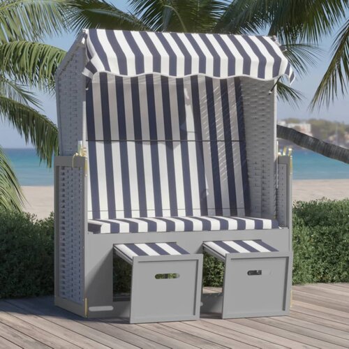 The Living Store Stol za na plažo s streho poli ratan in trden les moder in bel - Ležalnik Za Na Plažo, (21482515) Cene