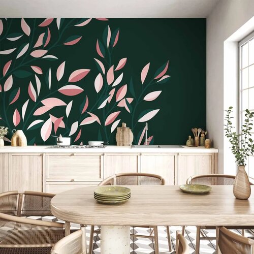  Foto tapeta - Flowering vine - minimalist climbing leaves on a green background 300x210 Cene