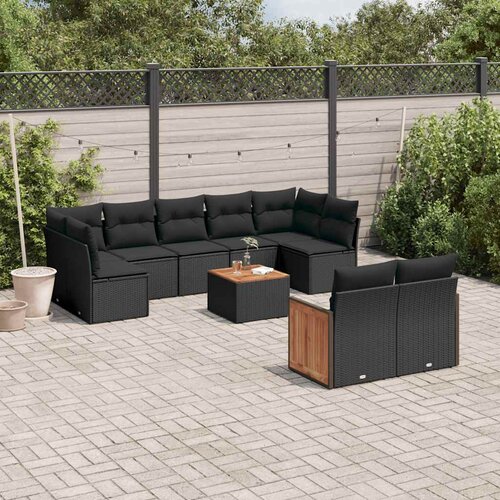  10-dijelni set vrtnih sofa s jastucima crni od poliratana Cijene
