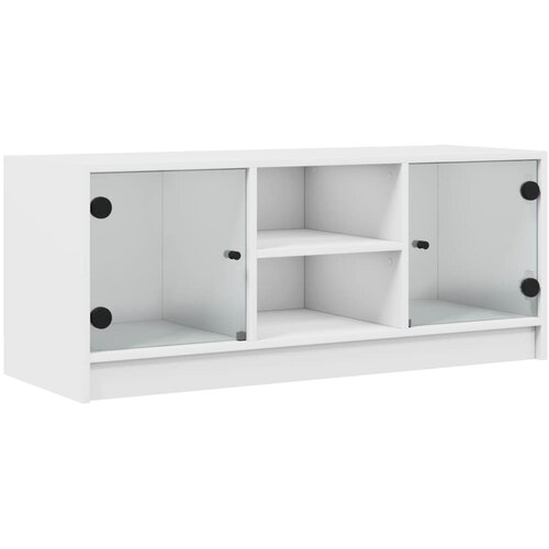 Maison Chic TV omarica - TV stojalo - Televizijska omarica s steklenimi vrati bela 102x37x42 cm, (21699800) Slike