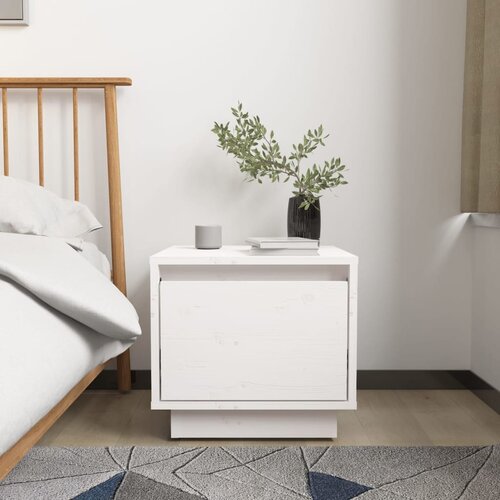 VidaXL Nočna omarica bela 35x34x32 cm trdna borovina Slike