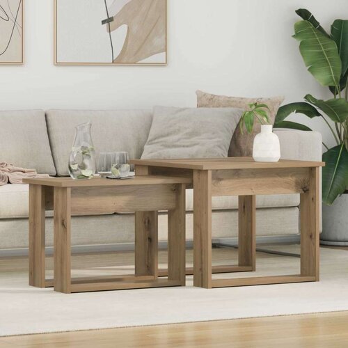  Set kavno mizico 2 pcs Umetni hrast Konstruiran les, (5000120258) Cene