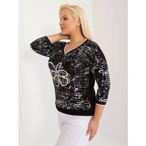 Fashion Hunters Plus size black cotton blouse with 3/4 sleeves Cene