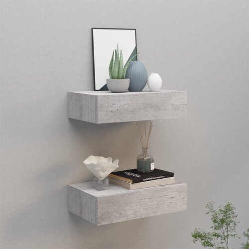 vidaXL Stenska polica s predalom 2 kosa betonsko siva 40x23,5x10cm MDF, (20620827) Cene