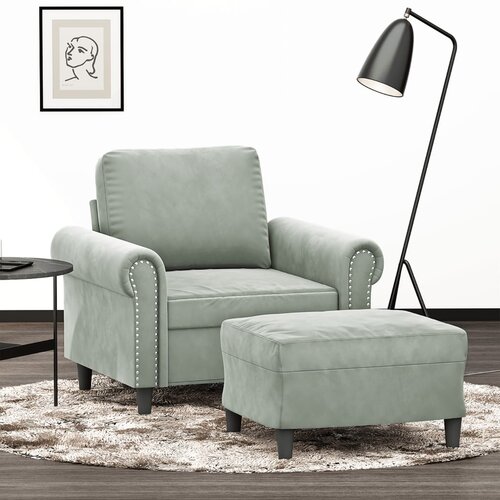  The Living Store Fotelj s stolčkom za noge svetlo siv 60 cm žamet - Kavč S Stolčkom Za Noge, (21485126) Cene