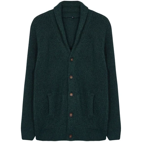 Trendyol Emerald Green FL Men's Regular Shawl Collar Melted Knitwear Cardigan