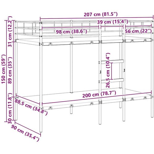 VidaXL krevet na kat bez madraca bijeli 90x200 cm čelik Slike