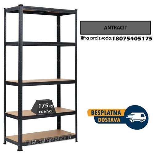  Polica metal-medijapan 180x75x40cm, 5x175kg antracit Cene