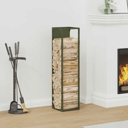 vidaXL stojalo za drva z lesenim vrhom olivno zelene 25x25x100 cm Cene