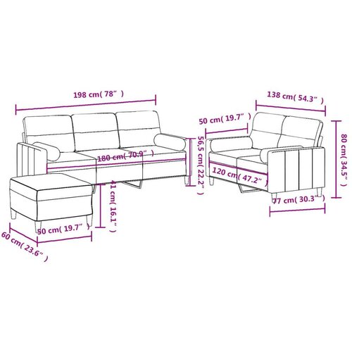  3-dijelni set sofa s jastucima smeđesivi od tkanine Slike