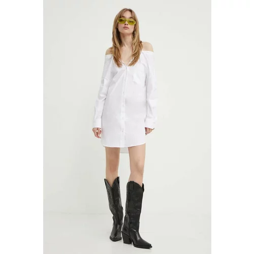 Hugo Pamučna haljina boja: bijela, mini, ravna, 50512905