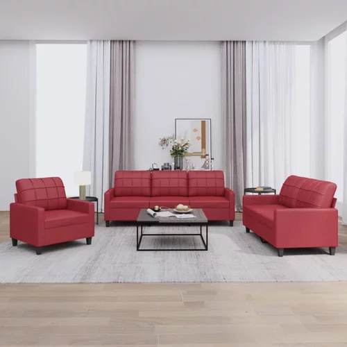  3-dijelni set sofa s jastucima boja vina od umjetne kože