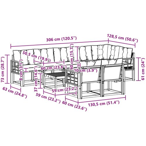  Set vanjskih sofa 9 kom. Prirodna i svijetlo siva Slike
