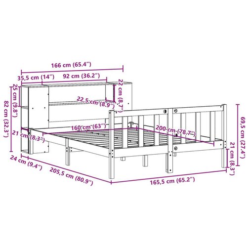 vidaXL Knjižna postelja brez vzmetnice 160x200 cm trdna borovina Cene
