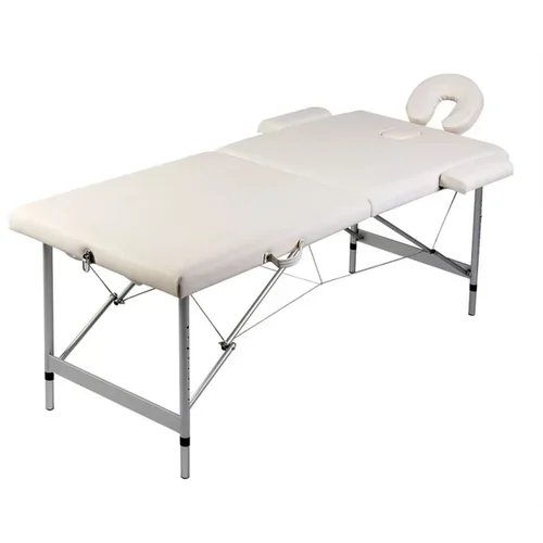  Krem bela zložljiva masažna miza z 2 območji in aluminjastim okvirjem