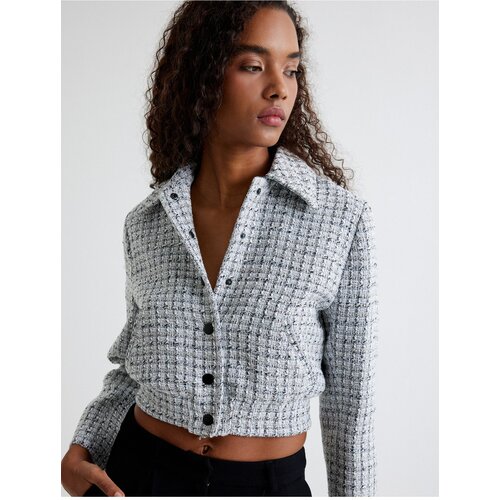 Koton Tweed Bomber Jacket with Pockets and Buttoned Shirt Collar Slike