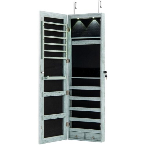 Costway Omarica za nakit z ogledalom in LED Toaletni pribor 35,5 x 10 x 120 cm, (5000399712) Slike