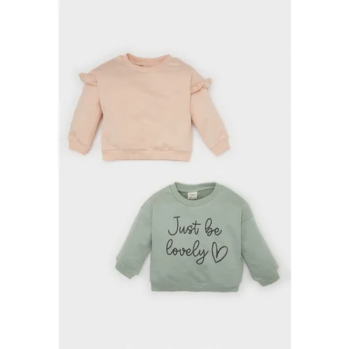 Defacto Baby Girl Crew Neck Printed 2-Pack Sweatshirt