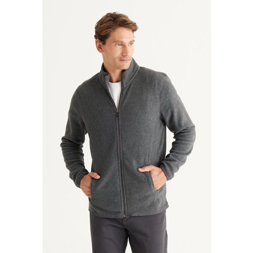 AC&Co / Altınyıldız Classics Men's Anthracite-Melange Anti-Pilling Anti-Pilling Standard Fit Bato Collar Sweatshirt Fleece Jacket. Cene