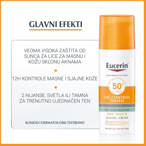 Eucerin Sun Oil Control Tinted Gel krema za sunčanje SPF 50+ nijansa Medium 50 ml Slike