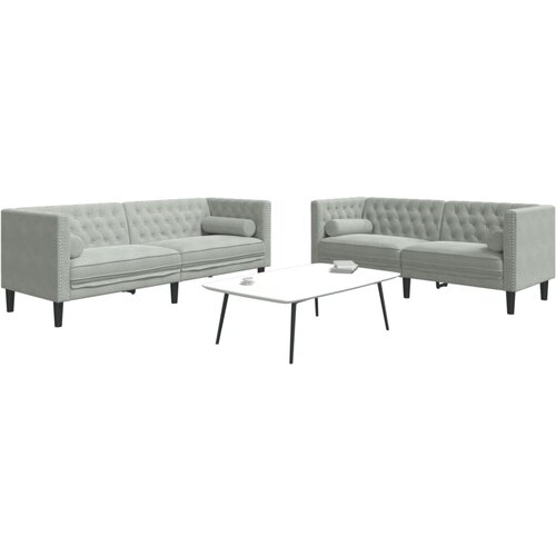  2-dijelni set sofa Chesterfield svjetlosivi bar&scaron;unasti Cijene