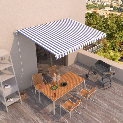 VidaXL Avtomatsko zložljiva tenda 400x350 cm modra in bela Slike