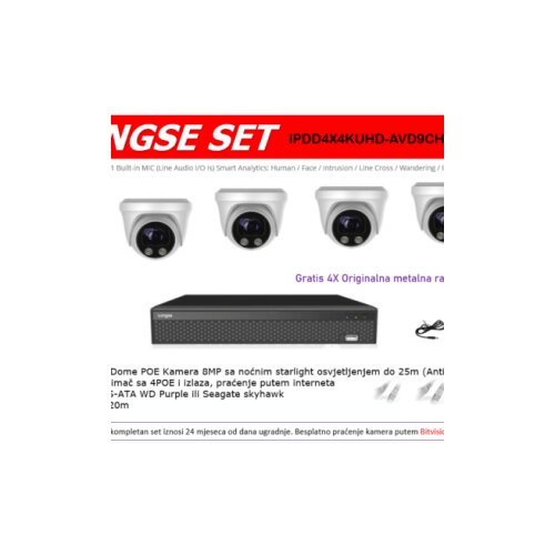 Longse VIDEO NADZOR SET 4 IP KAMERE IPDD4X4KUHD-AVD9CH-POE-8MP Cijene