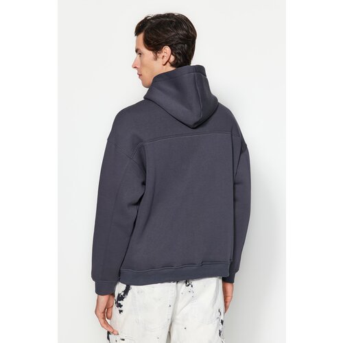 Trendyol Anthracite Men's Oversize/Wide-Fit Collar Detailed Cotton Basic Sweatshirt Slike