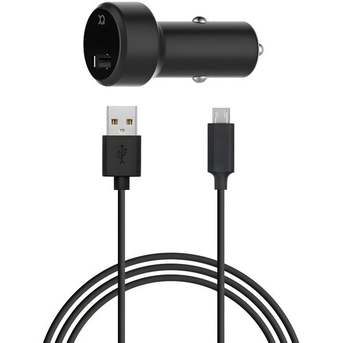 XQISIT Auto punjač 2.4A s 1x USB - A portom i USB - Micro kabelom - Crna KP36387 Slike