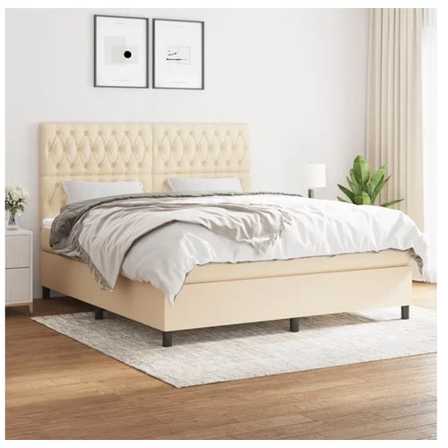  Box spring postelja z vzmetnico krem 180x200 cm blago