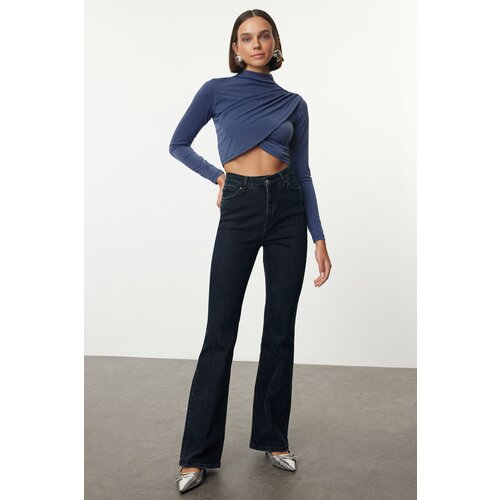 Trendyol Indigo High Collar Draped Crop Blouse Slike