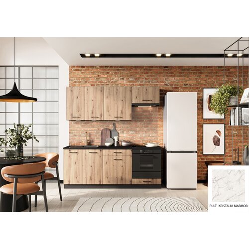 Stolkar KUHINJSKI BLOK ANIKA 200 CM - ARTISAN HRAST-Kritstalni marmor Cijene
