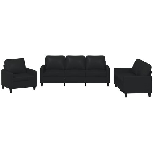  3-dijelni set sofa s jastucima crni od umjetne kože Slike