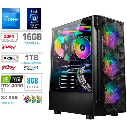 MEGA računalnik twr S7 i5-12600K/RTX4060Ti-8GB/16GB/1TB-4.0/750W/Brez os rgb, (21494279) Cene