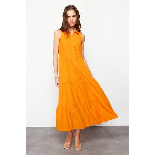 Trendyol Orange Waist Opening Woven Shirt Dress Slike