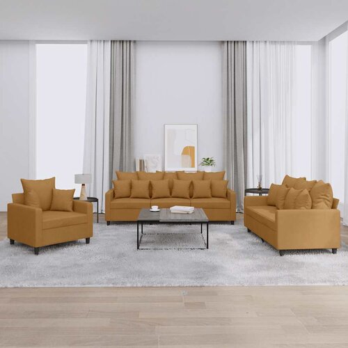  3-dijelni set sofa s jastucima smeđi bar&scaron;unasti Cijene
