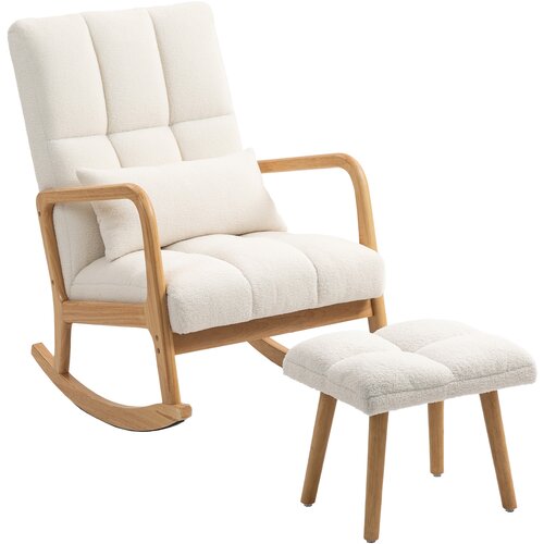 HOMCOM zibajoči stol s stolčkom poliester, gumijast les 64,5D x 82&Scaron; x 99V cm Bela, (5000242917) Cene