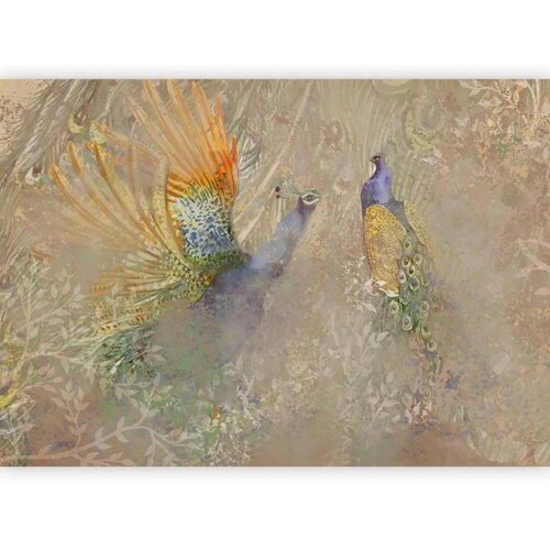  Foto tapeta - Peacocks in dance - bird motif among an abstract pattern with ornaments 200x140 Premium Slike