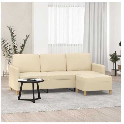 vidaXL Kavč trosed s stolčkom za noge krem 180 cm blago Cene