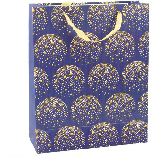 Elegant Gift Bag Gold Stars Navy Blue 32 x 26 x 12 cm Slike