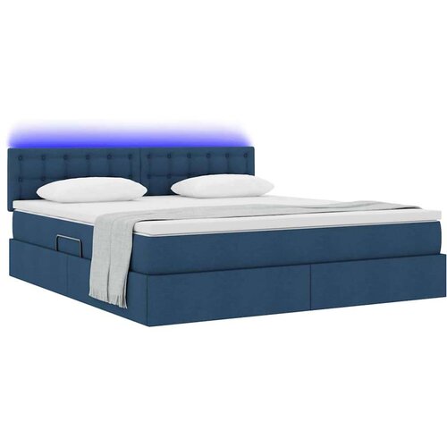  Krevet S LED lampica s uzglavljem Plava 160 x 200 cm tkanina Slike