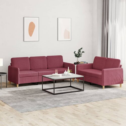  2-dijelni set sofa s jastucima crvena boja vina od tkanine Cijene