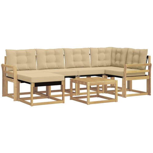 vidaXL Zunanja garnitura za sedenje z blazino 7 pcs Bela in bež, (5000281254) Cene