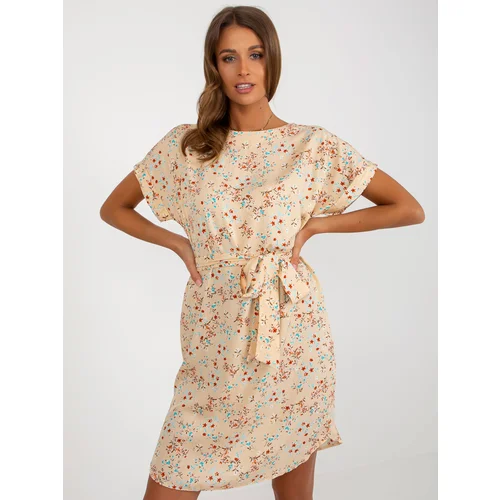 Fashion Hunters Beige floral knee-length dress from RUE PARIS