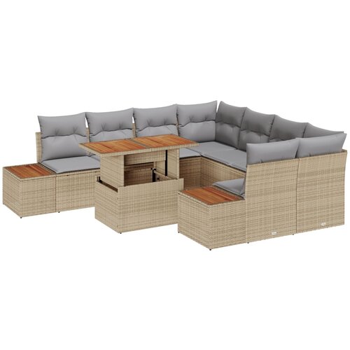 VidaXL Vrtni kavč set Set 9 Bež in siva Poli ratan, poliester, (22064866) Slike